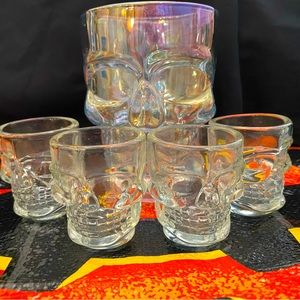 Set of 4 Skull Shot Glasses and Skull Mug Halloween Decor Barware